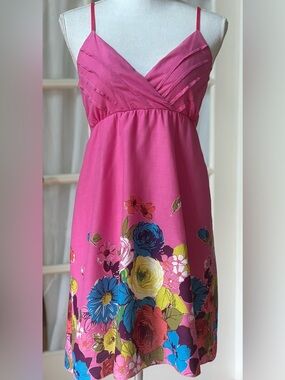 Ravi Famous London Pink Floral Cotton Empire Waist Dress S